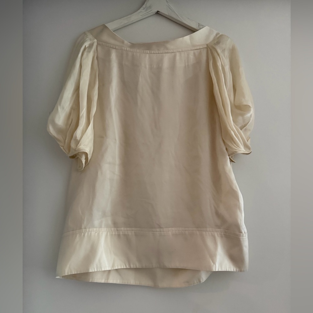 Silk Cream Blouse with Puff Sleeves size S business casual office